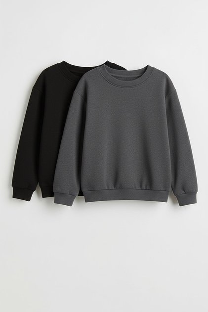 Unisex Çocuk 2'li Basic Bisiklet Yaka Sweatshirt Seti – Siyah & Antrasit