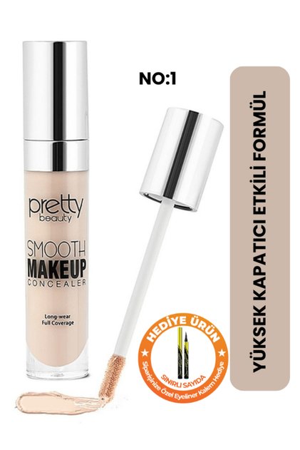 Uzun Süre Kalıcı, Tam Kapatıcı Likit Concealer Gözaltı Kapatıcı No:1 Açık - Hediye Eyeliner
