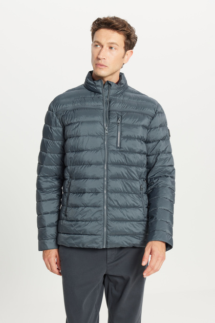 Erkek Antrasit Standart Fit Normal Kesim Dik Yaka Yan Cepli Casual Mont