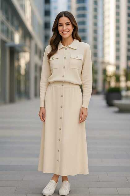 2-Piece Cardigan Skirt Knit Set