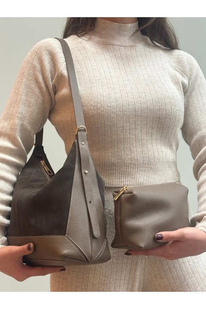 Moka 100% Genuine Leather Stylish Detailed Shoulder Bag