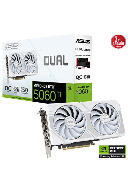 ASUS GeForce RTX 5060 Ti 16GB OC DUAL-RTX5060TI-O16G-WHITE GDDR7
