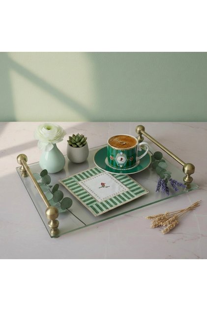 2 Pieces Green Pip Studio Compatible Embroidered Love Bird Detailed Square Cocktail Presentation Napkin