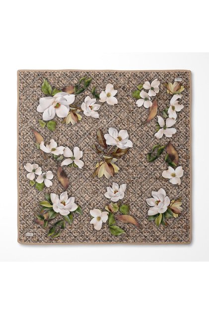 Floral Pattern Twill Silk Scarf-0942 Gold-Black