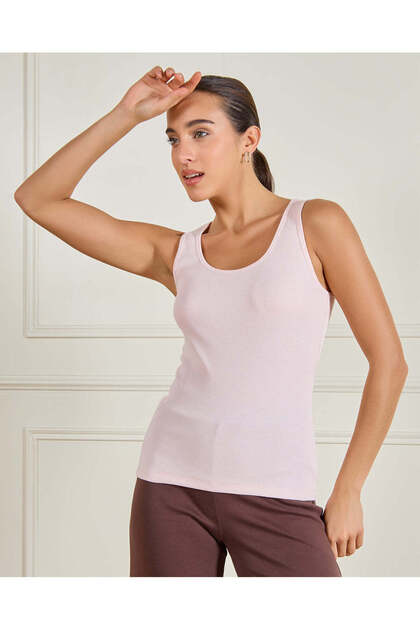 Women Pink Ribbed Vest