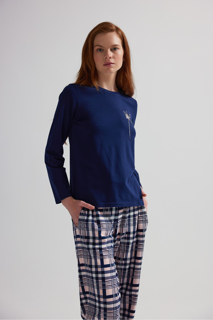 Kadın Pamuklu Uzun Kollu Pijama Üstü