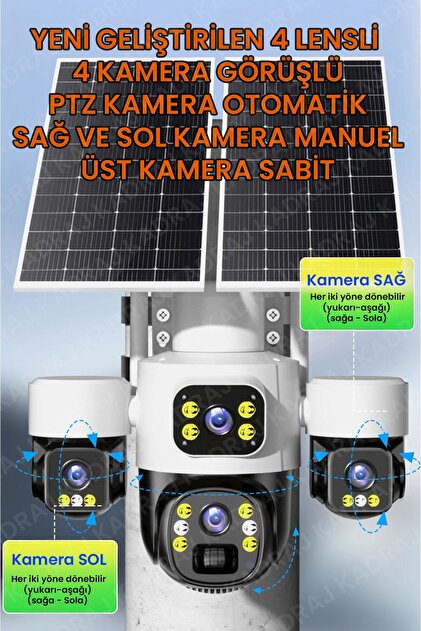 Kadraj X34B – 4 Kameralı, 4G Sim Kartlı, 2 Solar Panel Destekli