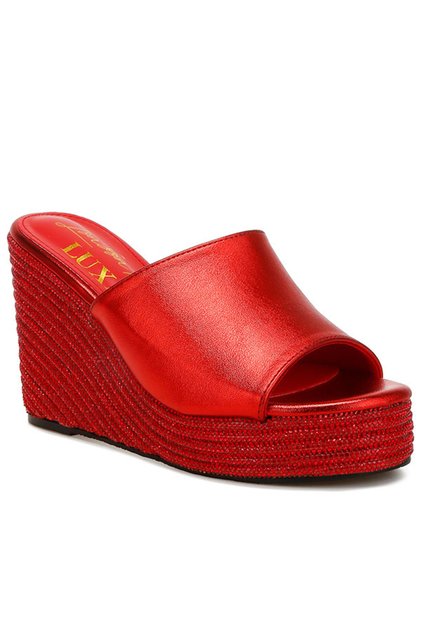 Women Wedge Heel Peep Toe Sandals in Red