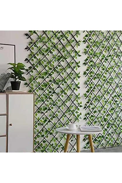 OneDcor Expandable Bamboo Garden Fence with Artificial Green Ivy – Wooden Trellis Privacy Screen,