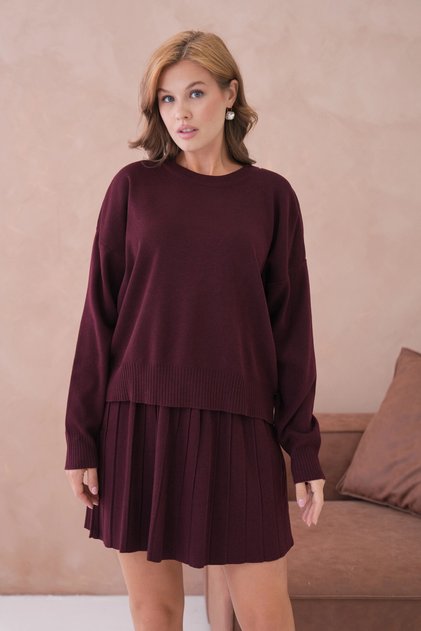 Women's Crew Neck Sweater Short Skirt Two-Piece Knitwear Set