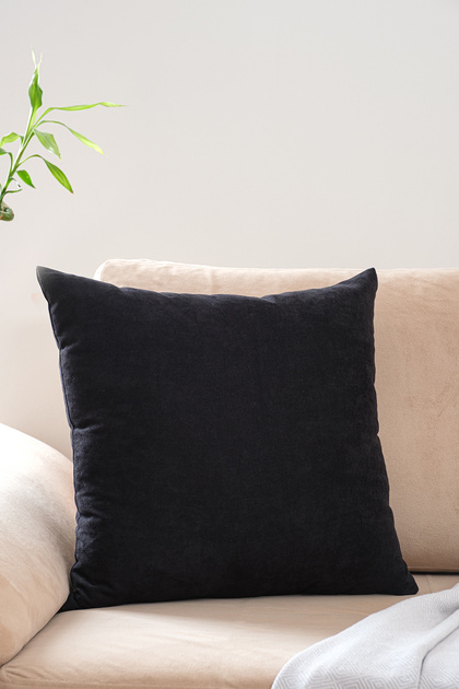 Cozy Suede Textured Plain Punch (Punch) Style Decorative Throw Pillow Cover with Optional Sizes - Black