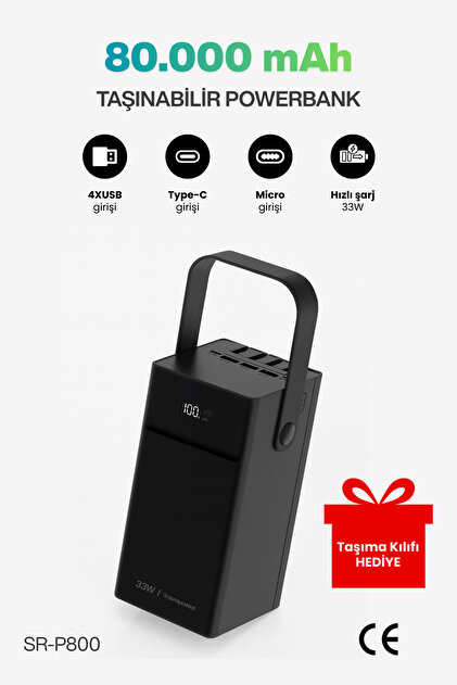 SPRANGE 80.000mAH 33W Hızlı Şarj Powerbank 4xUSB I TYPE-C I Micro