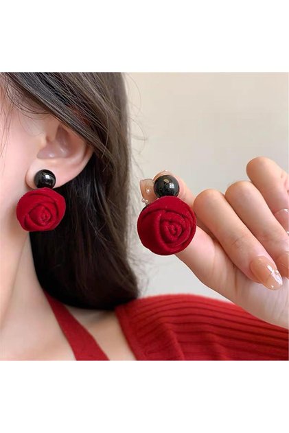 Burgundy Black Flower Earrings