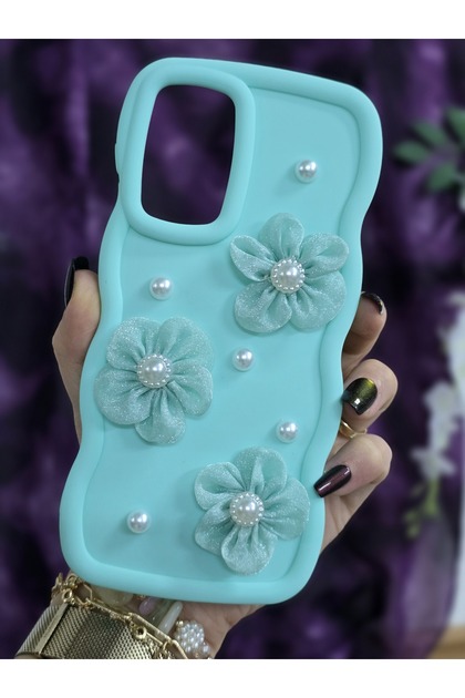 Samsung Galaxy A73 Compatible Water Green Pearl & Tulle Floral Stylish Phone Case