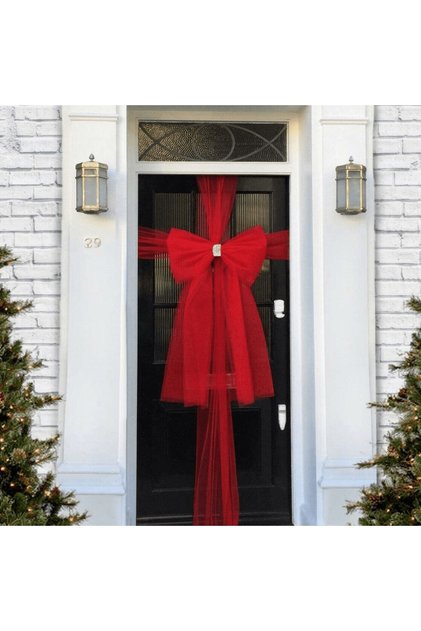 Fundă Roșie Cu Panglică Pentru Decor De Crăciun, Rezistentă Și Ușor De Instalat
