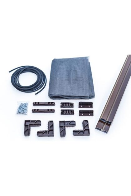 Kit complet plasă de țânțari pentru ferestre cu balamale, SOLIDON, 150x100 cm, maro închis (RAL8019)