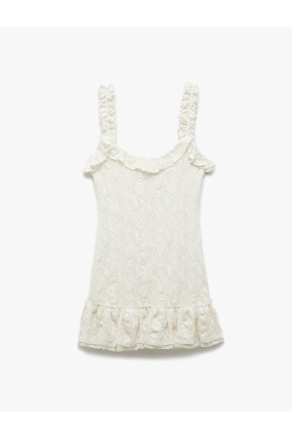 Slim Fit Lined Ruffled Strappy Lace Mini Dress