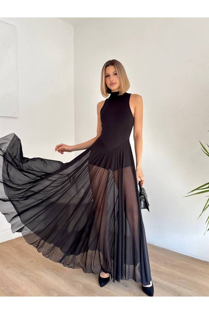 Kadın Şort Astarlı Altı Tül Detaylı Abiye & Mezuniyet Elbisesi