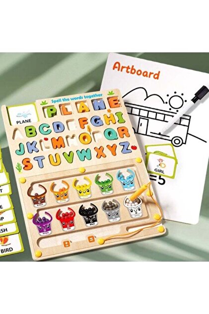 Montessori Wooden Spelling & Color Sorting Board – Alphabet Puzzle & Word Flash Cards