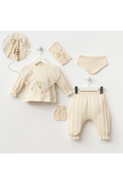 Beige Color Baby Bodysuit Set 5 Pieces 7083
