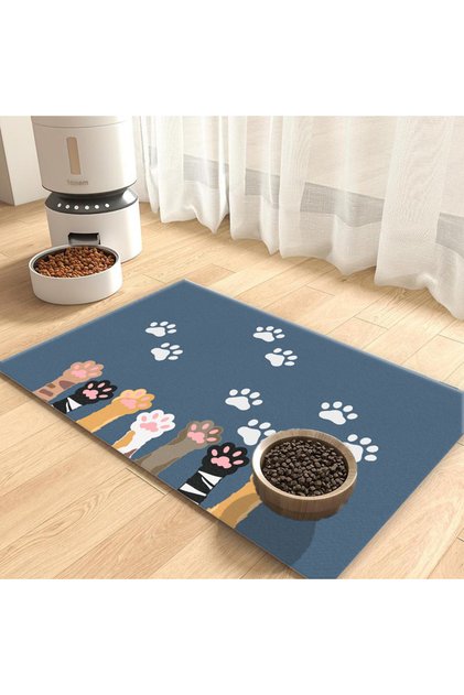 KEDİ VE KÖPEK MAMA ALTLIGI EVCİL HAYVAN BESLENME MATI KOLAY (MAVİ) TEMİZLENİR YIKANABİLİR