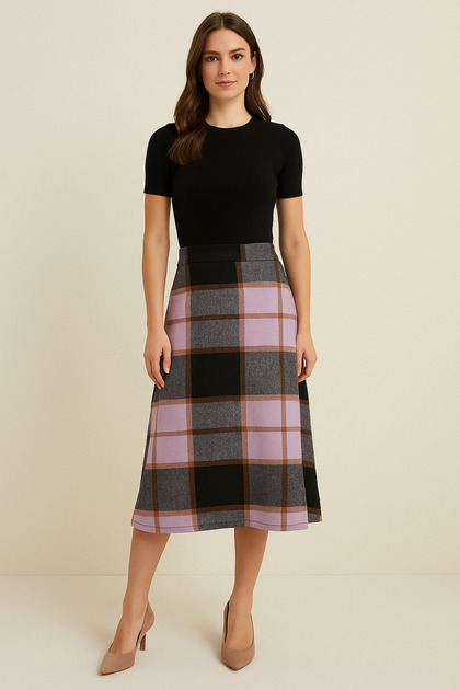 Colorful Square Patterned Midi Length Women's Skirt - Stylish -