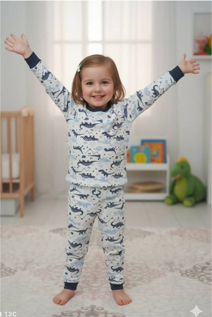 Boy's Dinosaur Patterned 100% Cotton Pajama Set