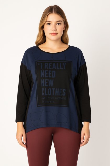 Women's Plus Size Cobalt , Printed Two Color Blouse 65N39266