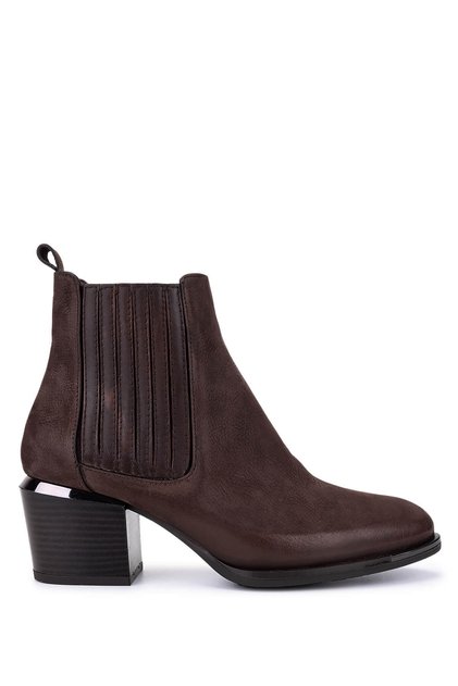 Women's Genuine Leather Brown Nubuck Heeled Boots