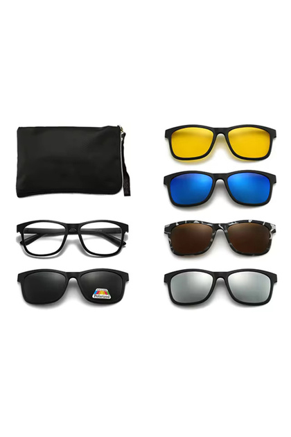 Rama ochelari de vedere cu clip on magnetic, lentile de soare si noapte, model unisex, 6 piese