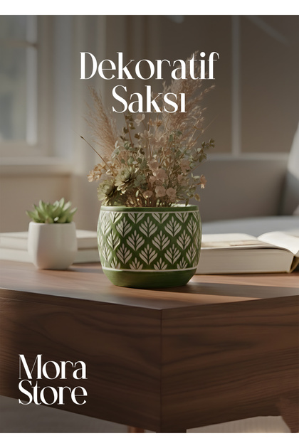 Bohem İskandinav Tarz Dekoratif Beton Yeşil Saksı 13×12 cm | Ev–Ofis Dekorasyon Modern Saksı