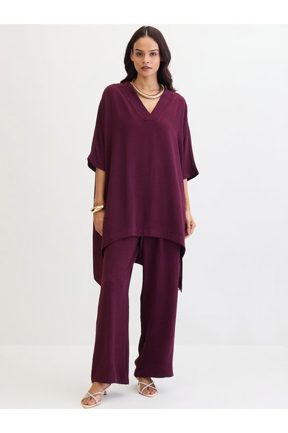 Purple Asymmetric Hem Top and Trousers Co-Ords