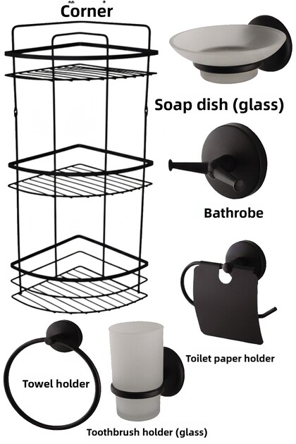 Bathroom Accessories Three-Tier Corner Paper Holder Towel Rack Soap Dish Brush Holder Robe Hook Set