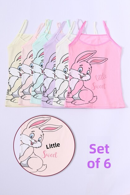 Girl's Rope Sling Athlete Rabbit Printed Set of 6