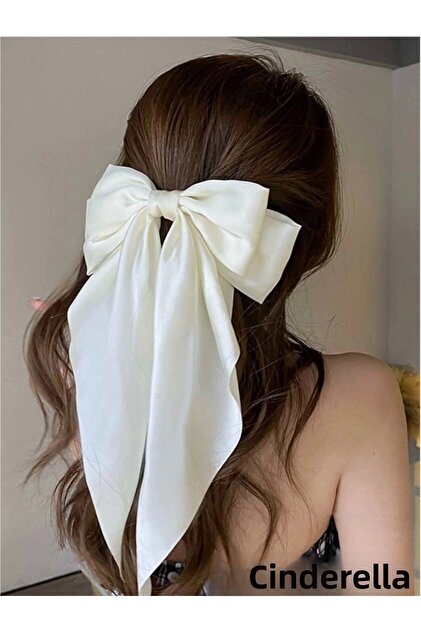 Elegant Women's Satin Large Bow Automatic Clip White - Ribbon Bow Clip Hair Clip