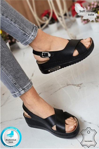 Utari Women's Orthopedic Stylish Comfort Model Anatomical Sole Heeled Daily Outdoor Sandals Black