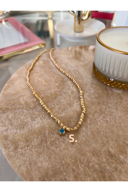 Dorika Necklace with Letter S and Evil Eye Detail