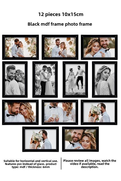 Set 12 rame foto multiple, 10x15 cm, negru, MDF