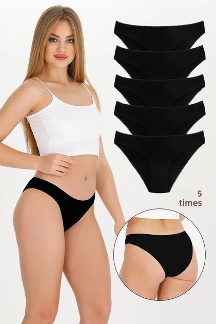 Slip pentru femei cu talie și picioare din dantelă, pachet de 5 NEGRU