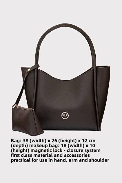 Women's Brown Shoulder and Shoulder Bag with Wide Compartment Magnet Closure with Athens Puppy Wallet