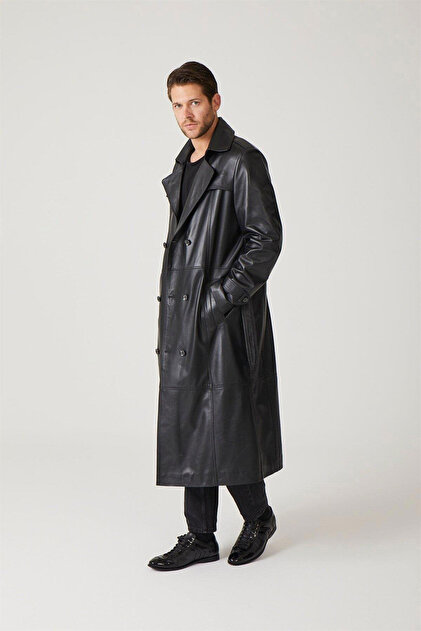 Deriderim Black Matrix Double Breasted Trench Coat - Men's Genuine