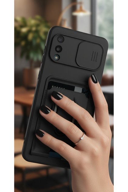 Samsung Galaxy A02 Case Camera Protection Sliding Business Card Holder Stand Drawstring Colorful Cover