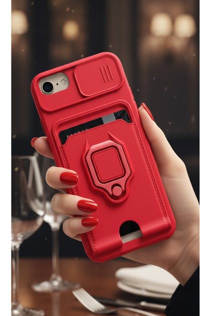 Case for iPhone 7 Camera Protection Sliding with Business Card Card Holder Stand Drawstring Colorful Cover