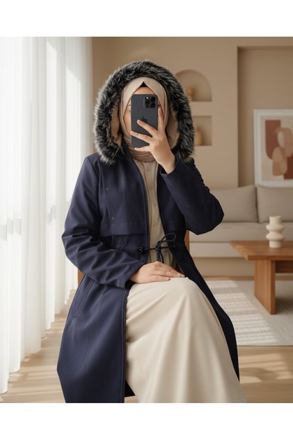 Metal Star Detailed Hooded Long Coat