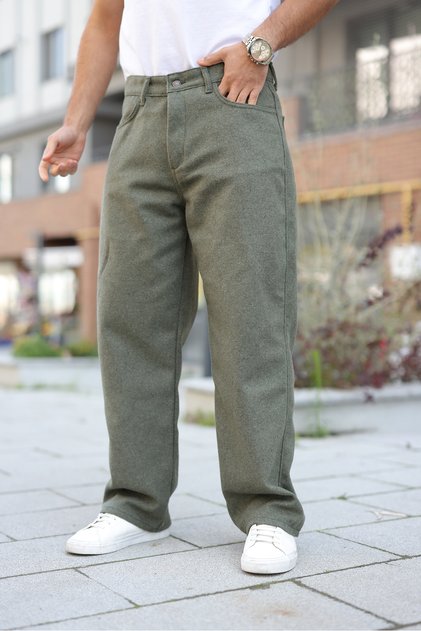 Men's High Waist Wide Leg Casual Khaki Baggy Pants