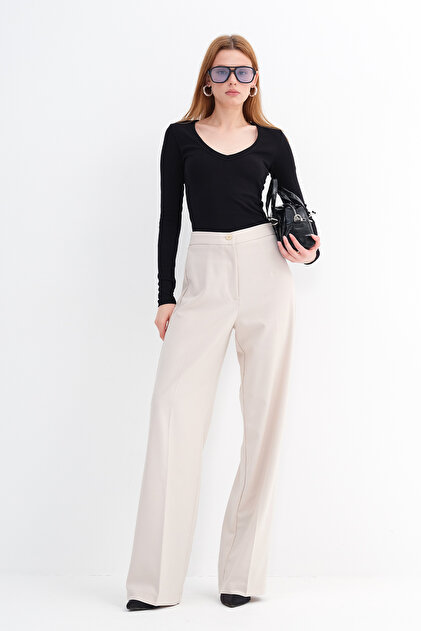 Addax High Waist Wide Leg Trousers Pn8130 - Dk14- Trendyol