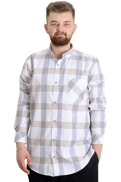 Plus Size Men's Shirt Plaid Long Sleeve 23300 Brown-Navy Blue