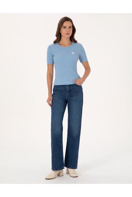 Blue High Waist Flare Fit Jean Trousers 50307818-Vr036