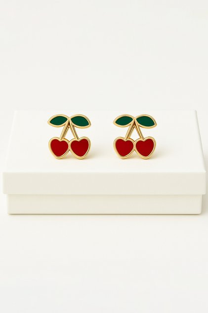 High Quality Screwback Cherry Earrings with Zircon Stone with Cherry Design