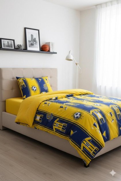 Üntaş Fan Yellow Navy Blue Single Duvet Cover Set fbtaraftartek